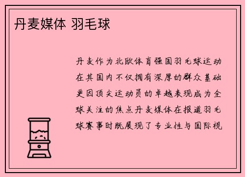 丹麦媒体 羽毛球